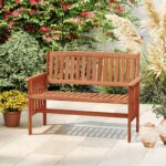 Costway Panchina da giardino 2 posti in legno massiccio con schienale e braccioli, Panchina da esterno ergonomica per balcone e giardino 119 cm - immagine 2