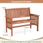 Costway Panchina da giardino 2 posti in legno massiccio con schienale e braccioli, Panchina da esterno ergonomica per balcone e giardino 119 cm - immagine 5