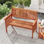 Costway Panchina da giardino 2 posti in legno massiccio con schienale e braccioli, Panchina da esterno ergonomica per balcone e giardino 119 cm - immagine 4