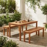 Costway Panchina da giardino a 2 posti in legno massello, Tavolino da caffè quadrato per balcone Naturale - immagine 2