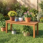 Costway Panchina da giardino a 2 posti in legno massello, Tavolino da caffè quadrato per balcone Naturale - immagine 3