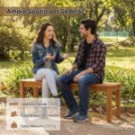 Costway Panchina da giardino a 2 posti in legno massello, Tavolino da caffè quadrato per balcone Naturale - immagine 7