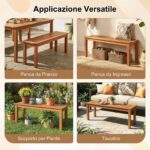 Costway Panchina da giardino a 2 posti in legno massello, Tavolino da caffè quadrato per balcone Naturale - immagine 8