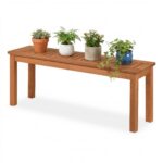 Costway Panchina da giardino a 2 posti in legno massello, Tavolino da caffè quadrato per balcone Naturale - immagine 5