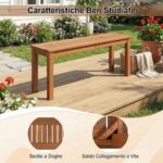 Costway Panchina da giardino a 2 posti in legno massello, Tavolino da caffè quadrato per balcone Naturale - immagine 9