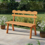Costway Panchina da giardino in legno di acacia per 2 persone con schienale ondulato, Panca esterno a doghe portata 360 kg - immagine 3