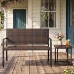 Costway Panchina da giardino in rattan con braccioli e schienale ergonomici, Panca da esterno 2 posti per terrazza e balcone Marrone - immagine 3