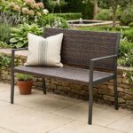 Costway Panchina da giardino in rattan con braccioli e schienale ergonomici, Panca da esterno 2 posti per terrazza e balcone Marrone - immagine 4