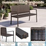 Costway Panchina da giardino in rattan con braccioli e schienale ergonomici, Panca da esterno 2 posti per terrazza e balcone Marrone - immagine 8