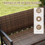 Costway Panchina da giardino in rattan con braccioli e schienale ergonomici, Panca da esterno 2 posti per terrazza e balcone Marrone - immagine 9