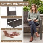 Costway Panchina da giardino in rattan con braccioli e schienale ergonomici, Panca da esterno 2 posti per terrazza e balcone Marrone - immagine 10