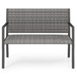 Costway Panchina da giardino in rattan con braccioli e schienale ergonomici, Panca da esterno 2 posti per terrazza e balcone Grigio