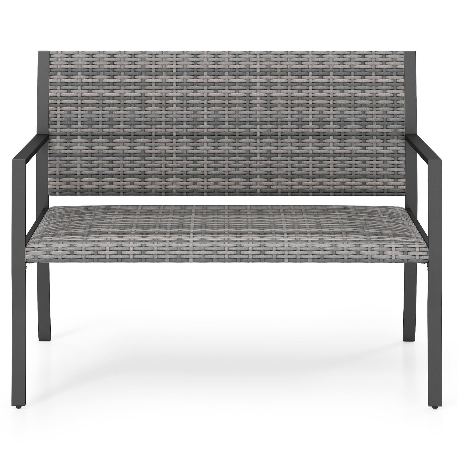 Panchina-da-giardino-in-rattan-con-braccioli-e-schienale-ergonomici-mediaId105161329-1783580769.jpg Costway Panchina da giardino in rattan con braccioli e schienale ergonomici, Panca da esterno 2 posti per terrazza e balcone Grigio - immagine 1