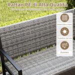 Costway Panchina da giardino in rattan con braccioli e schienale ergonomici, Panca da esterno 2 posti per terrazza e balcone Grigio - immagine 9