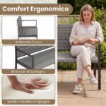 Costway Panchina da giardino in rattan con braccioli e schienale ergonomici, Panca da esterno 2 posti per terrazza e balcone Grigio - immagine 10