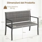 Costway Panchina da giardino in rattan con braccioli e schienale ergonomici, Panca da esterno 2 posti per terrazza e balcone Grigio - immagine 6