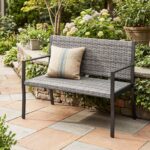 Costway Panchina da giardino in rattan con braccioli e schienale ergonomici, Panca da esterno 2 posti per terrazza e balcone Grigio - immagine 4