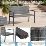 Costway Panchina da giardino in rattan con braccioli e schienale ergonomici, Panca da esterno 2 posti per terrazza e balcone Grigio - immagine 8