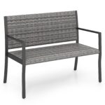 Costway Panchina da giardino in rattan con braccioli e schienale ergonomici, Panca da esterno 2 posti per terrazza e balcone Grigio - immagine 5