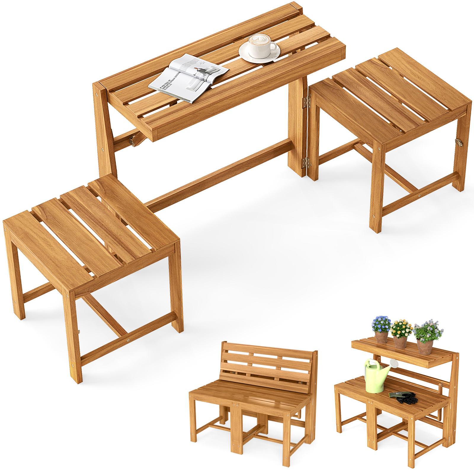 Panchina-esterno-trasformabile-3-in-1-in-legno-di-acacia-mediaId103801846-1775706935.jpg Costway Panchina esterno trasformabile 3 in 1 in legno di acacia, Set mobile esterno supporto piante per terrazzo patio e balcone Naturale - immagine 1