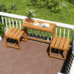 Costway Panchina esterno trasformabile 3 in 1 in legno di acacia, Set mobile esterno supporto piante per terrazzo patio e balcone Naturale - immagine 2