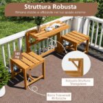 Costway Panchina esterno trasformabile 3 in 1 in legno di acacia, Set mobile esterno supporto piante per terrazzo patio e balcone Naturale - immagine 9
