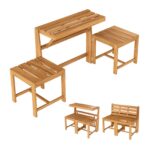Costway Panchina esterno trasformabile 3 in 1 in legno di acacia, Set mobile esterno supporto piante per terrazzo patio e balcone Naturale - immagine 5