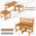 Costway Panchina esterno trasformabile 3 in 1 in legno di acacia, Set mobile esterno supporto piante per terrazzo patio e balcone Naturale - immagine 7