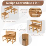 Costway Panchina esterno trasformabile 3 in 1 in legno di acacia, Set mobile esterno supporto piante per terrazzo patio e balcone Naturale - immagine 11