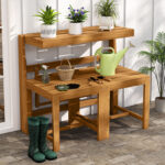 Costway Panchina esterno trasformabile 3 in 1 in legno di acacia, Set mobile esterno supporto piante per terrazzo patio e balcone Naturale - immagine 3