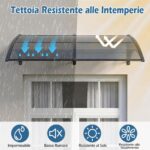 Costway Pensilina tettoia per porta ingresso policarbonato trasparente, Tettoia da esterno barra in alluminio rinforzata Grigio scuro - immagine 6