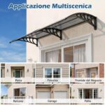 Costway Pensilina tettoia per porta ingresso policarbonato trasparente, Tettoia da esterno barra in alluminio rinforzata Grigio scuro - immagine 7