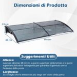 Costway Pensilina tettoia per porta ingresso policarbonato trasparente, Tettoia da esterno barra in alluminio rinforzata Grigio scuro - immagine 4