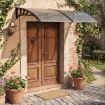 Costway Pensilina tettoia per porta ingresso policarbonato trasparente, Tettoia da esterno barra in alluminio rinforzata Grigio chiaro - immagine 3