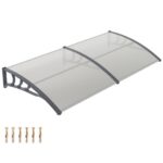 Costway Pensilina tettoia per porta ingresso policarbonato trasparente, Tettoia da esterno barra in alluminio rinforzata Grigio chiaro - immagine 6