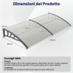 Costway Pensilina tettoia per porta ingresso policarbonato trasparente, Tettoia da esterno barra in alluminio rinforzata Grigio chiaro - immagine 9