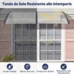 Costway Pensilina tettoia per porta ingresso policarbonato trasparente, Tettoia da esterno barra in alluminio rinforzata Grigio chiaro - immagine 15
