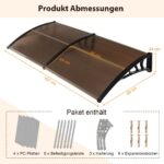 Costway Pensilina tettoia per porta ingresso policarbonato trasparente, Tettoia da esterno barra in alluminio rinforzata Marrone - immagine 10