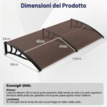 Costway Pensilina tettoia per porta ingresso policarbonato trasparente, Tettoia da esterno barra in alluminio rinforzata Marrone - immagine 11