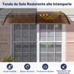 Costway Pensilina tettoia per porta ingresso policarbonato trasparente, Tettoia da esterno barra in alluminio rinforzata Marrone - immagine 14