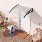 Costway Pensilina tettoia per porta robusta barra di fissaggio in alluminio, Tettoia parasole per ingresso in policarbonato facile da installare Nero - immagine 10