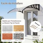 Costway Pensilina tettoia per porta robusta barra di fissaggio in alluminio, Tettoia parasole per ingresso in policarbonato facile da installare Nero - immagine 6