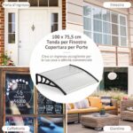 Costway Pensilina tettoia per porta robusta barra di fissaggio in alluminio, Tettoia parasole per ingresso in policarbonato facile da installare Nero - immagine 8