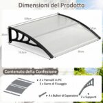 Costway Pensilina tettoia per porta robusta barra di fissaggio in alluminio, Tettoia parasole per ingresso in policarbonato facile da installare Nero - immagine 4