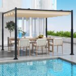 Pergola Costway 310 × 310 cm con copertura retrattile beige - immagine 4