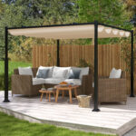 Pergola Costway 310 × 310 cm con copertura retrattile beige - immagine 2
