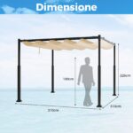 Pergola Costway 310 × 310 cm con copertura retrattile beige - immagine 5