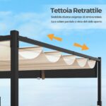 Pergola Costway 310 × 310 cm con copertura retrattile beige - immagine 6
