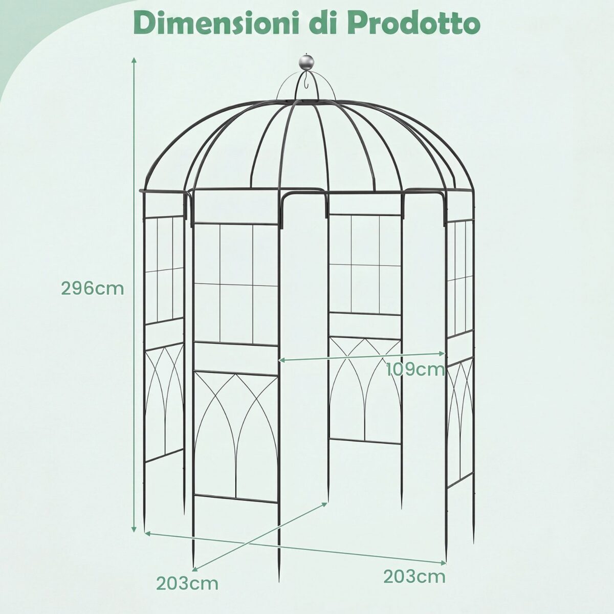 Costway Pergolato da giardino a forma di gabbia con gancio e picchetti, Traliccio ad arco in metallo per piante rampicanti - immagine 6