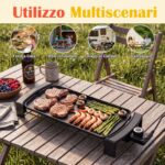 Costway Piastra grill da tavolo con rivestimento antiaderente per interno ed esterno, Piastra elettrica per bbq e campeggio Nero - immagine 6